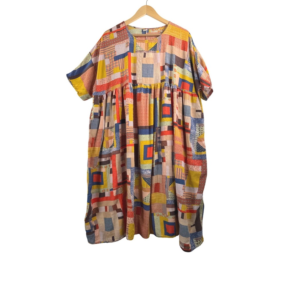 Ya Wei Patchwork midi shirt dress sz OS lagen look cottage core colorful